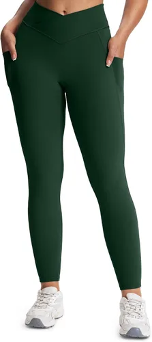Vista 29 de Aoxjox Trinity - Pantalones de yoga de cintura alta con bolsillos para mujer, control de abdomen, cintura cruzada, leggings de entrenamiento suaves