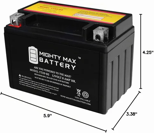 Vista 9 de Batería Mighty Max YTX9-BS - 12 V 8 Ah, 135 CCA, Batería SLA AGM para motocicleta recargable libre de mantenimiento