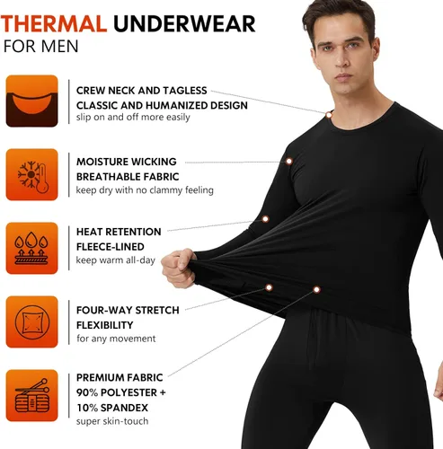 Vista 2 de CL - Ropa interior térmica para hombre, paquete de 2 unidades, suave y cálida, capa base para clima frío