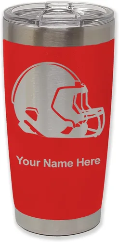 Vista 30 de LaserGram Vaso aislado al vacío de 20 onzas, casco de fútbol, grabado personalizado incluido (morado claro)