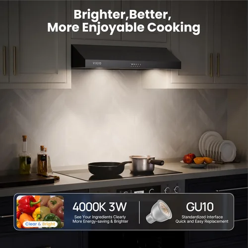 Vista 8 de VIKIO HOME Campana Extractora Bajo Gabinete de 36 Pulgadas, 580 CFM Ventilación de Cocina de Motor Dual con Luces LED, Control de Botones, Campana