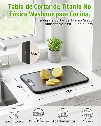 Vista 2 de Tabla de cortar de titanio no tóxica para cocina, tablas de cortar de titanio de grado alimenticio 2 en 1 de doble cara, alfombrilla de corte