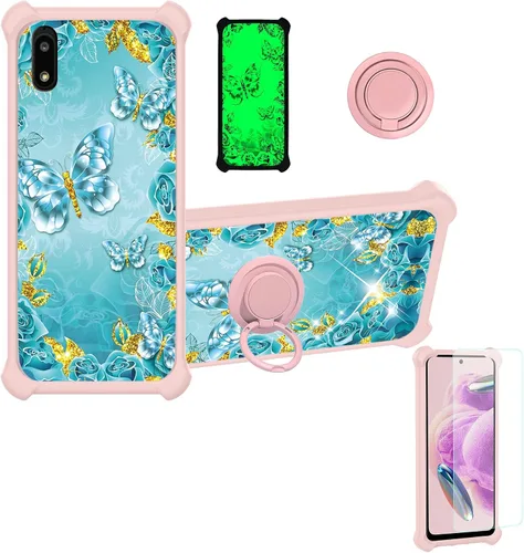 Vista 51 de jioeuinly Funda compatible con Oukitel P1 Pro con protector de pantalla de vidrio templado, policarbonato duro + silicona suave, soporte de anillo