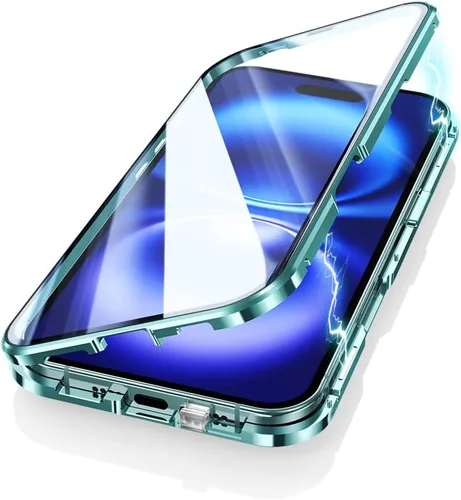 Vista 29 de Funda Henghui magnética con cierre compatible con iPhone 11, de vidrio, con protector de lente de cámara y protector de pantalla, cierre de Azul