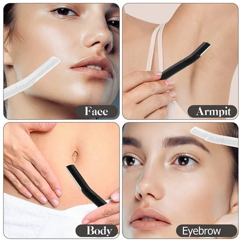 Vista 3 de Maquinilla de afeitar para cejas, rasuradora facial Dermaplane para mujeres, afeitadora de cejas (8 unidades), eliminación de pelusa de melocotón