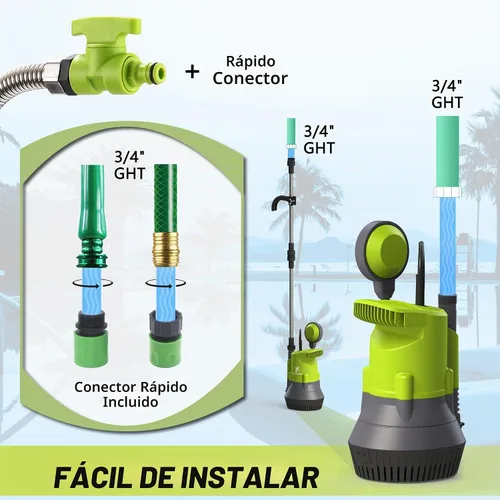 Vista 6 de FLUENTPOWER Bomba de Barril de Lluvia de 1/2HP, Bomba de Agua Sumergible de 1050GPH con Interruptor de Flotador y Cable de 26 pies, Drenaje de Agua