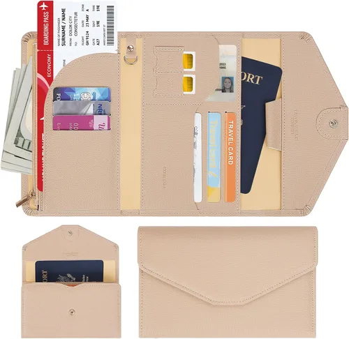 Vista 151 de Zoppen - Billetera de viaje con bloqueo RFID multiusos (Ver.4) Portatarjetas de pasaporte y vacunas, organizador de documentos de tres pliegues