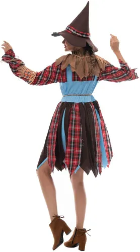 Vista 4 de EraSpooky Disfraz de espantapájaros para mujer con sombrero
