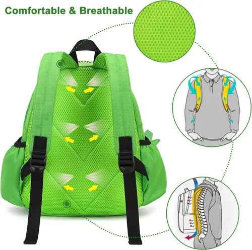 Vista 3 de CAMTOP Bonita mochila para niños pequeños pequeños en 3D con diseño de animales de dibujos animados para niñas y niños Verde Dinosaur Green