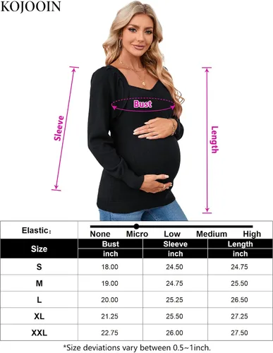 Vista 7 de KOJOOIN Tops de maternidad para mujer, suéteres casuales con cuello en V, manga larga abombada, punto acanalado, para otoño, embarazo, babydoll