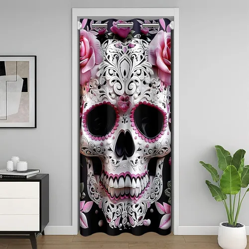 Vista 16 de Manfei Bonita cortina de puerta de gato negro Kawaii para puerta de armario, cortinas opacas con temática de animales estrellados, cortina opaca