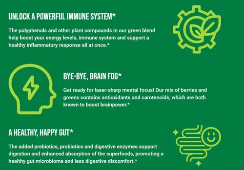Vista 8 de Inno Greens Más de 28 verduras orgánicas y superalimentos Prebióticos avanzados + probióticos Superantioxidante + hidratación Espirulina