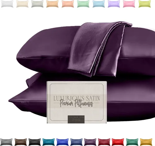 Vista 26 de Elegant Comfort Juego de 2 fundas de almohada de satén sedosas y lujosas para una piel y cabello más saludables, cierre con cremallera oculta