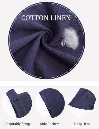 Vista 3 de Overol ajustable de lino y algodón para mujer, overol holgado con dobladillo de tulipán de pierna ancha