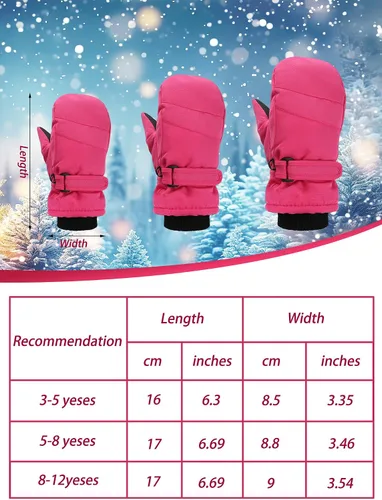 Vista 3 de SATINIOR 2 pares de guantes de nieve para niños, impermeables, guantes de esquí de invierno cálidos y gruesos para niñas y niños