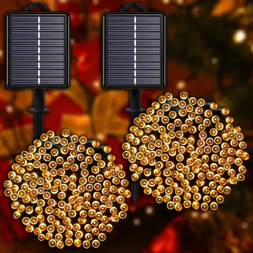Vista 11 de Guirnalda de luces solares azules impermeables para exteriores, paquete de 2 unidades de 144 pies, 400 LED con 8 modos de impermeabilidad IP44