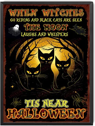 Vista 15 de Letrero de lata retro con diseño de gato negro, regalo de mamá de gato, decoración de gato negro de Halloween, regalo para amantes de los gatos