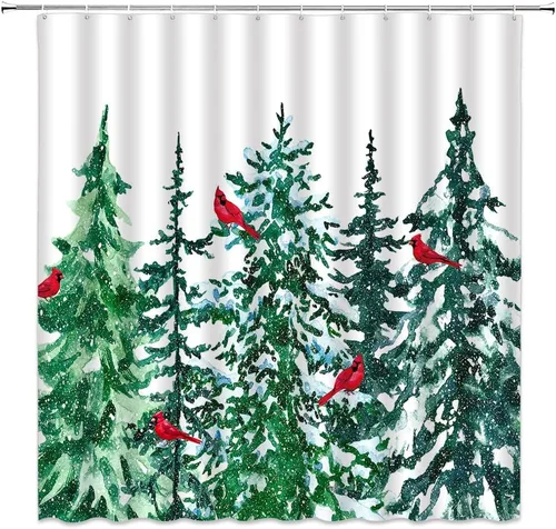 Vista 15 de GCTNBJL Cortina de ducha navideña para RV, diseño de árbol de pino, copo de nieve, estrella, bosque, vacaciones de invierno, naturaleza rústica