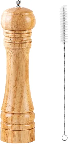 Vista 10 de Juego de molinillo de pimienta de madera con molinillo manual, molinillos sólidos con juego de molinillos de cerámica ajustables fuertes de 8
