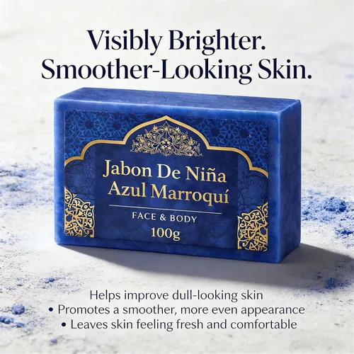 Vista 2 de Jabon De Niña Azul Marroquí - Jabón de Nila azul marroquí para rostro y cuerpo, barra hecha a mano de 3.53 oz, limpieza suave con polvo de nila
