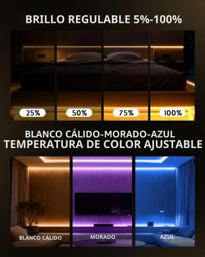 Vista 3 de Tira de luces LED de 9.8 pies, 110-120 V, cuerda de luces de neón de silicona regulables, tira de luces de neón flexibles e impermeables para blanco