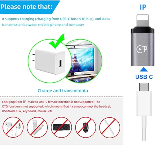 Vista 5 de 2 Tipo C Convertidores hembra a iPhone macho, 2 USB hembra a tipo c macho para iPhone 12, 13, 14Pro Max Plus, Samsung Galaxy S23, S22, OTG USB se