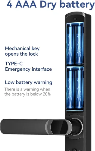 Vista 5 de HIFAM Cerradura de puerta de huellas dactilares, TUYA APP Control Smart Lock Cerradura de puerta electrónica con código código de acceso biométrico