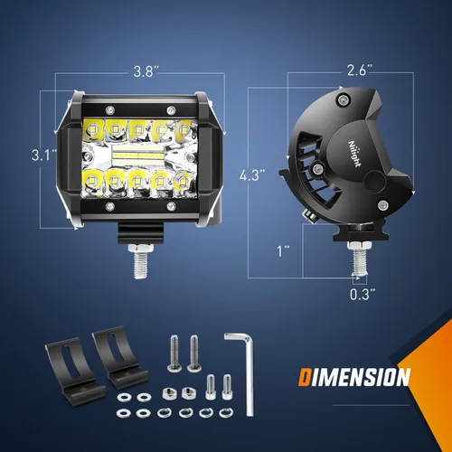 Vista 6 de Nilight ZH411-A 12 pulgadas, 12 pulgadas, 300 W, triple fila de inundación, combo de 30000 lm, luces LED todoterreno y barra de luz LED, 2 unids 60