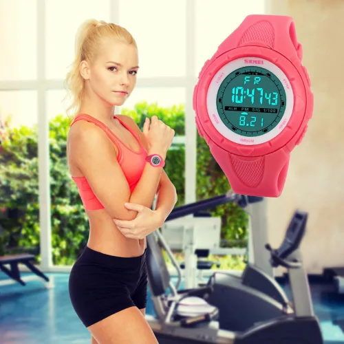 Vista 4 de Skmei digital reloj deportivo mujeres impermeable el retroiluminación pu banda pequeña Militar relojes de pulsera chica al aire libre