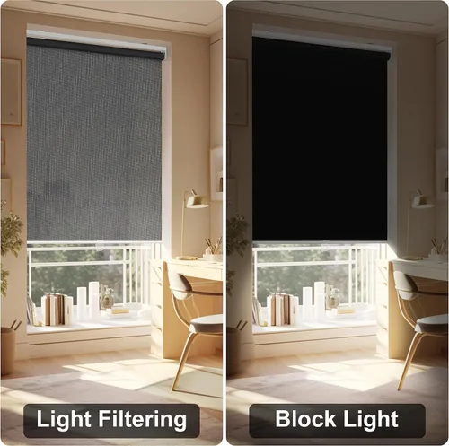 Vista 4 de Boolegon Blackout Roller Shades for Windows, Black, 23" W X 36" H.