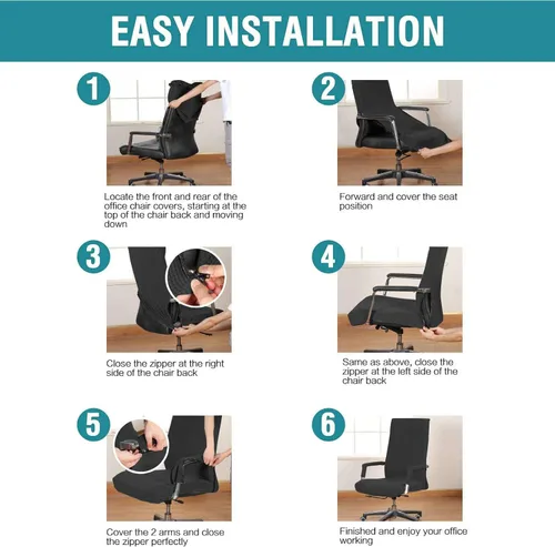 Vista 7 de Fundas de elastano para silla de oficina, fundas elásticas para silla de oficina de computadora, fundas giratorias a cuadros con cremalleras