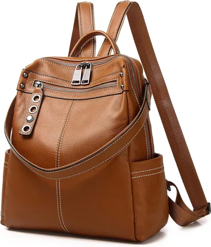 Vista 2 de Bolso mochila de cuero genuino para mujer 8179, naranja marrón, Classic