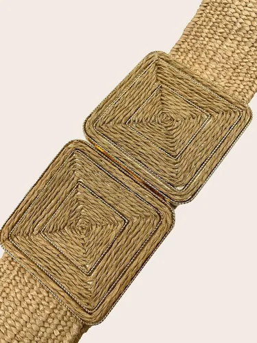 Vista 3 de Verdusa Cinturones de paja con hebilla simétrica para mujer, cintura elástica