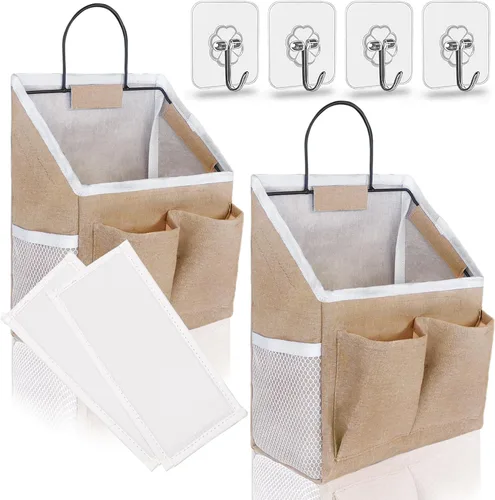 Vista 12 de Kanrichu 2 piezas de cestas pequeñas para colgar en la pared para organizar, bolsa de almacenamiento colgante en la pared como organizador sobre