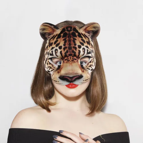 Vista 2 de Zerodeko Disfraz de leopardo para mujer, máscara de leopardo para Halloween, máscara de animal para juegos de rol, unisex, accesorio ligero