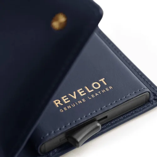 Vista 2 de Revelot Cartera doble tarjeteropiel auténtica con bloqueo RFIDW1, AZUL CERADO, Elegante y a la moda