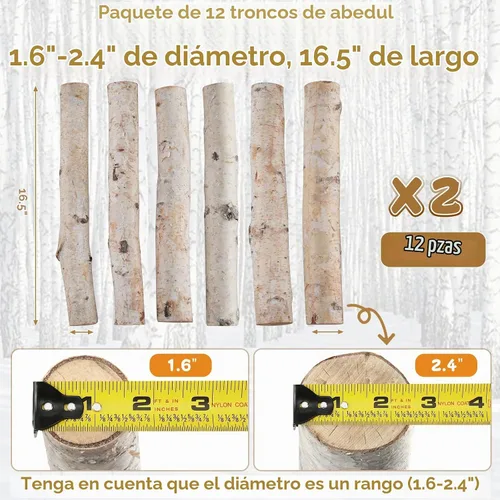 Vista 2 de Paquete de 12 troncos de abedul para decoración de chimenea, ramas de madera de abedul decorativas naturales