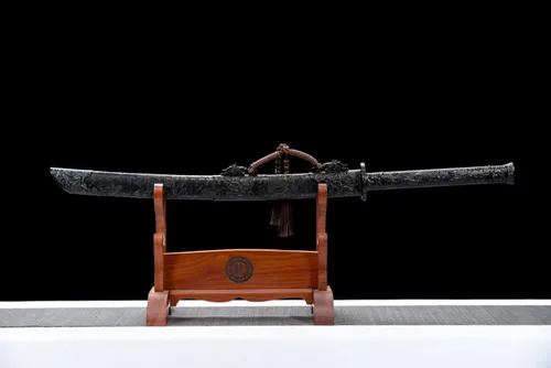 Vista 4 de LOONGSWORD - Espada de sable chino real, espada ancha (hoja de acero forjado, accesorios de aleación, vaina negra)
