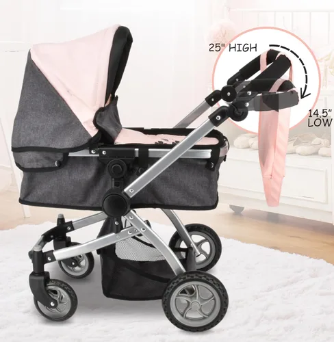 Vista 4 de Dolls To Play Cochecito Convertible de Muñeca Bebé para Niños, Mango Ajustable Carrito Buggy Plegable con Toldo y Cesta de Almacenamiento, Ruedas