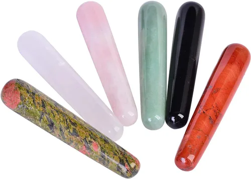 Vista 10 de AMOYSTONE Varita de cristal de obsidiana con piedras preciosas de meditación curativa Varita puntiaguda para masaje, color negro de 4 pulgadas