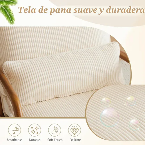 Vista 5 de VINGLI Silla de Acento de Pana Premium Mejorada, Silla con Reposabrazos Tapizada, Cómoda Silla de Lectura de Madera Maciza con Almohada Lumbar