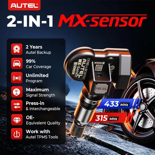 Vista 2 de Autel Juego de 4 sensores TPMS, sensor MX, sensor de presión de neumáticos MaxiTPMS 2 en 1 (315 MHz + 433 MHz), sensor OE de inserción programable
