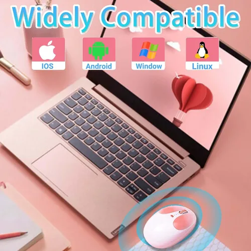 Vista 7 de Ratón Bluetooth inalámbrico, bonito diseño de orejas de conejo, doble modo recargable, silencioso, portátil, ergonómico, 1600 DPI, kawaii cómodo