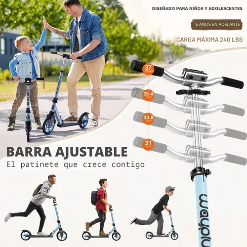 Vista 3 de WAYPLUS KS1 Kick Scooter para mayores de 6 años, niños, adolescentes y adultos. Carga máxima de 240 libras. Plegable, ligero, ruedas grandes de 8