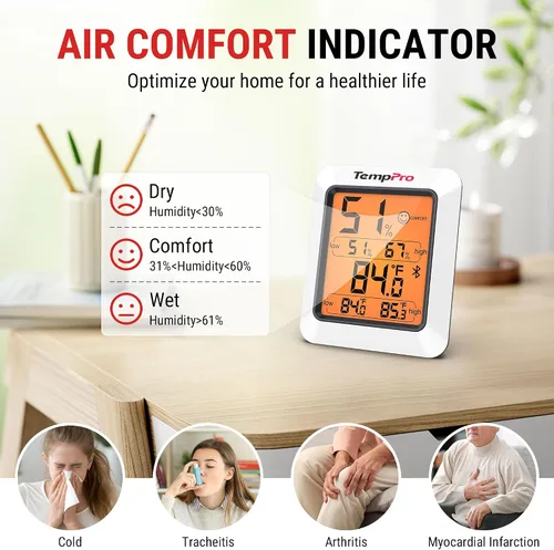 Vista 7 de TempPro TempAir - Termómetro higrómetro Bluetooth para invernadero de hasta 260 pies Room Indoor Thermometer Humidity Monitor, Humidity Meter