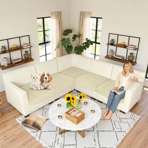 Vista 7 de ALIECOM Fundas 100% impermeables para sofá seccional esquinero en forma de L, fundas de cojín de jacquard elásticas para mascotas y perros