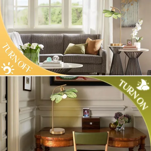 Vista 2 de Lámparas de mesa de cristal de mediados de siglo, moderna lámpara de mesa dorada, lámpara de escritorio, lámpara de mesa alta, lámpara de mesita