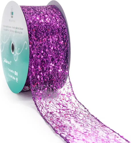 Vista 18 de Cinta con alambre de malla brillante con purpurina de 6 x 10 yardas, color negro para decoración del hogar, lazo para envolver regalos