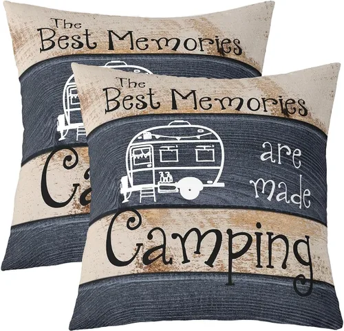 Vista 11 de Juego de 2 fundas de almohada de 16 x 16 pulgadas, fundas de almohada decorativas de camping feliz para decoración de caravanas para sofá cama