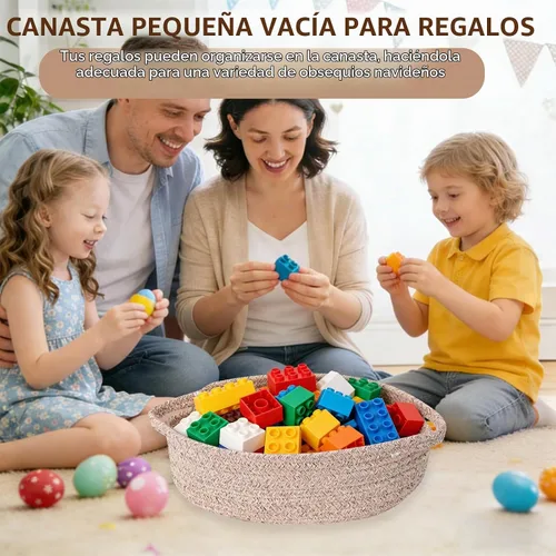 Vista 7 de Cesta para regalos vacía, pequeña cesta tejida con bolsas y cintas, cestas de juguetes para bebé con asas, contenedor de almacenamiento de mimbre